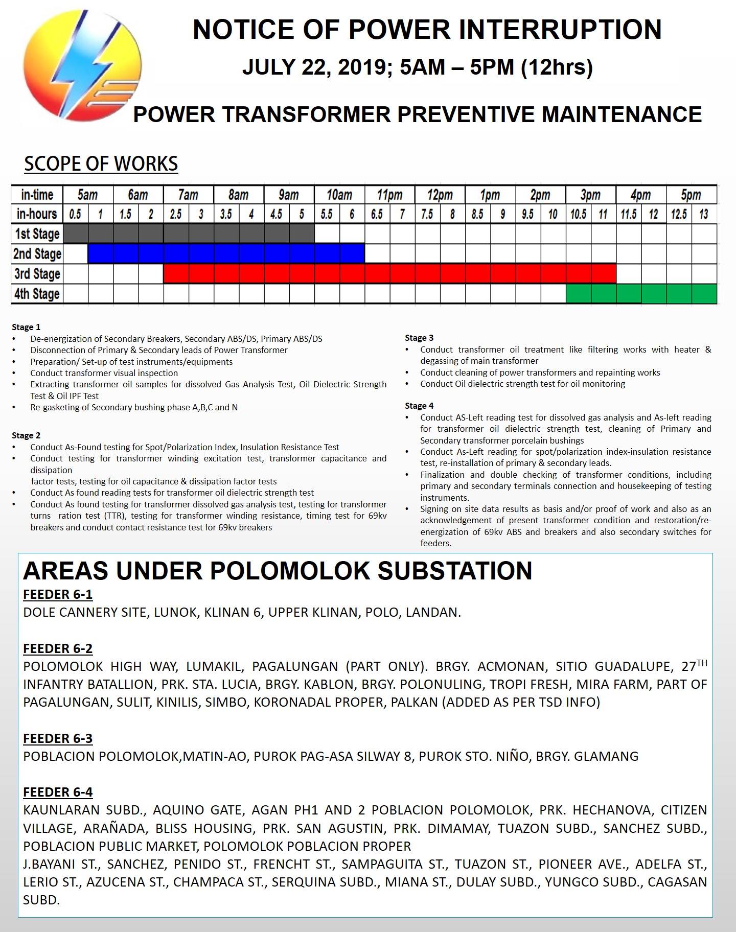 Notice of Power Interruption – JULY 22, 2019