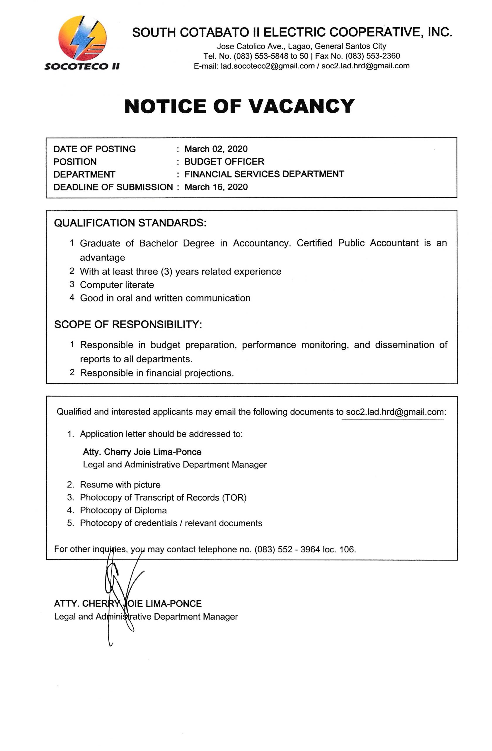 NOTICE OF JOB VACANCY Socoteco 2 notice-of-job-vacancy-socoteco-2